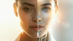 Women's face half human half AI